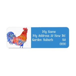Red Blue Rooster Art Bird Return Address Labels