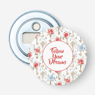 Red Blue Roses Gold Keys Bottle Opener