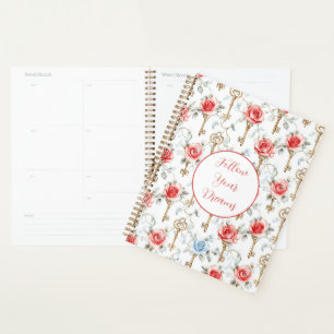 Red Blue Roses Gold Keys Planner