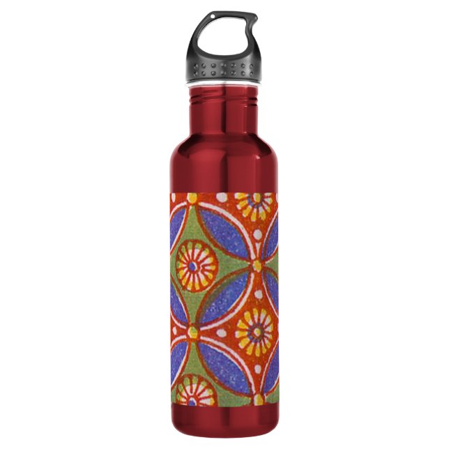 Red Blue Rustic Colourful Circle Egypt Art Pattern 710 Ml Water Bottle (Front)