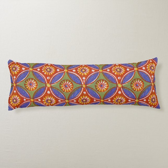 Red Blue Rustic Colourful Circle Egypt Art Pattern Body Pillow (Back)