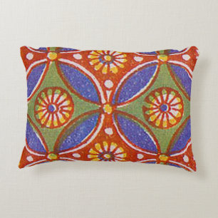 Red Blue Rustic Colourful Circle Egypt Art Pattern Decorative Pillow