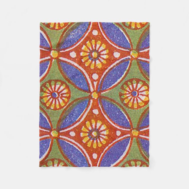 Red Blue Rustic Colourful Circle Egypt Art Pattern Fleece Blanket (Front)