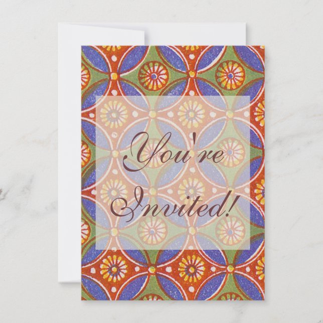 Red Blue Rustic Colourful Circle Egypt Art Pattern Invitation (Front)