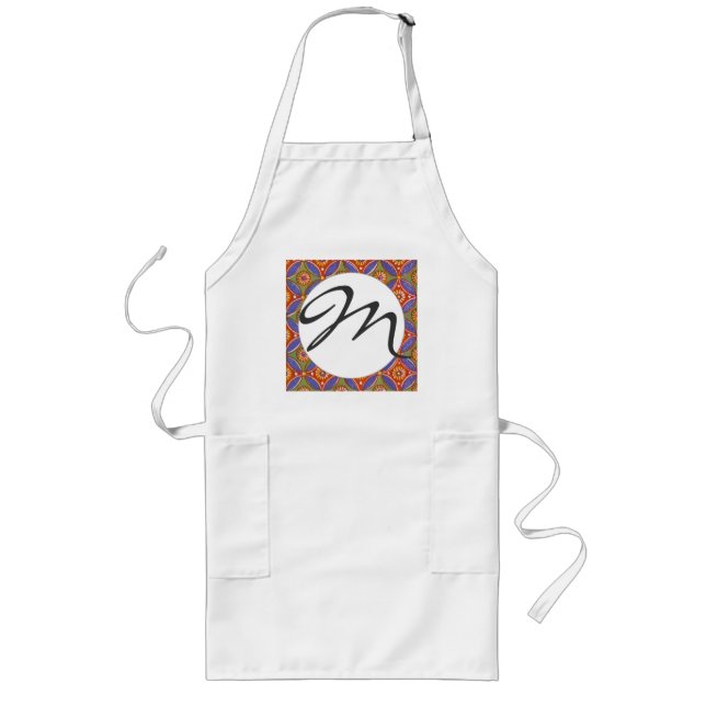 Red Blue Rustic Colourful Circle Egypt Art Pattern Long Apron (Front)