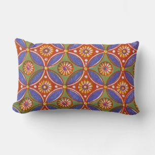Red Blue Rustic Colourful Circle Egypt Art Pattern Lumbar Pillow