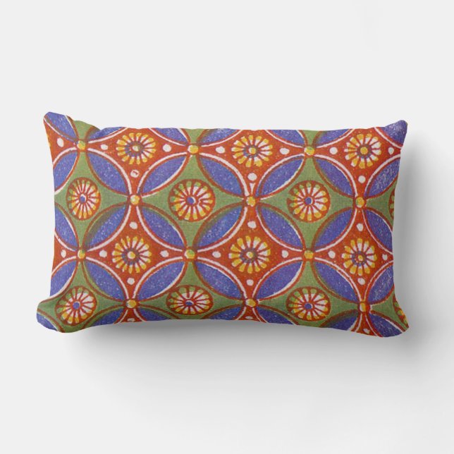 Red Blue Rustic Colourful Circle Egypt Art Pattern Lumbar Pillow (Front)