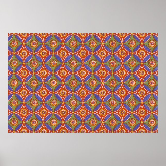 Red Blue Rustic Colourful Circle Egypt Art Pattern Poster (Front)