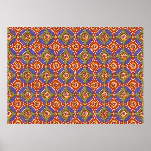 Red Blue Rustic Colourful Circle Egypt Art Pattern Poster (Front)
