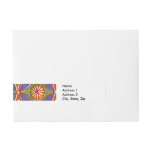 Red Blue Rustic Colourful Circle Egypt Art Pattern Wraparound Address Label