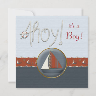 Red Blue Sailboat Baby Shower Invitation