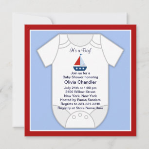 Red Blue Sailboat bébé garçon douche Invitation