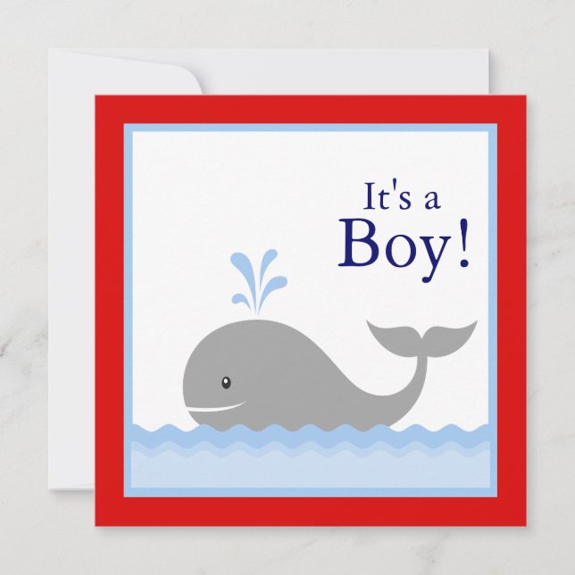 Red Blue Sailboat Whale Baby Boy Shower Invitation (Front)