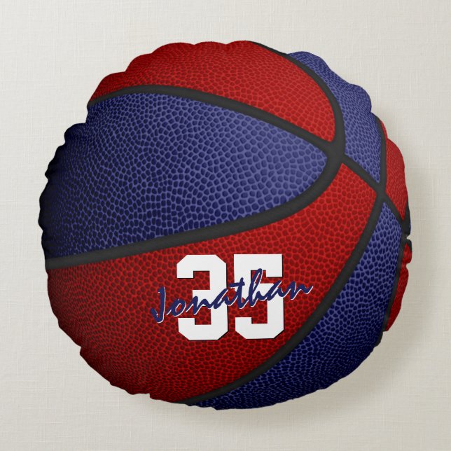 red blue school colours boys girls basketball deco round pillow (Front)
