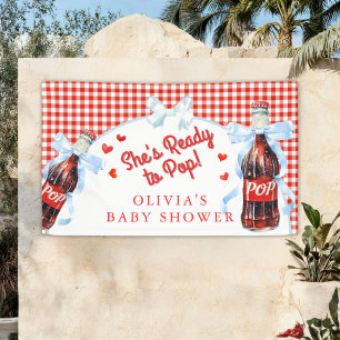 Red & Blue She's Ready to Pop Baby Shower Banner