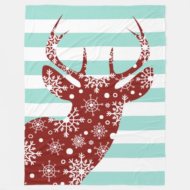 Red + Blue Snow Stripes Deer Fleece Blanket (Front)