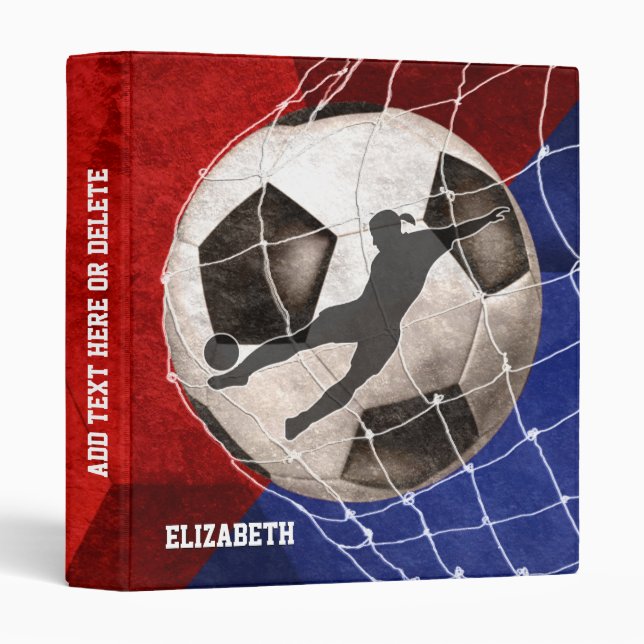 Red blue soccer girl kicking goal binder (Front/Spine)