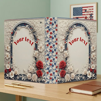 Red Blue Soft Ivory Botanical Arch Flora Patriotic Binder