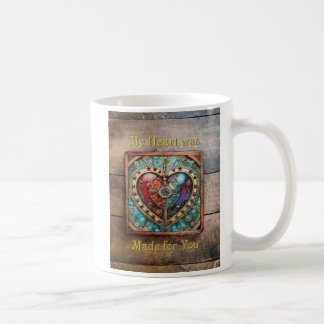 Red & Blue Stained Glass Heart Steampunk Series Coffee Mug