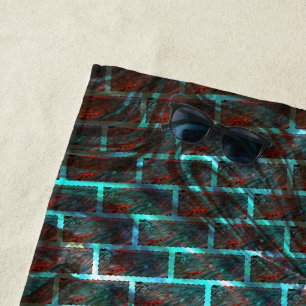 Red blue stained, scratches, grid or brick effect? beach towel