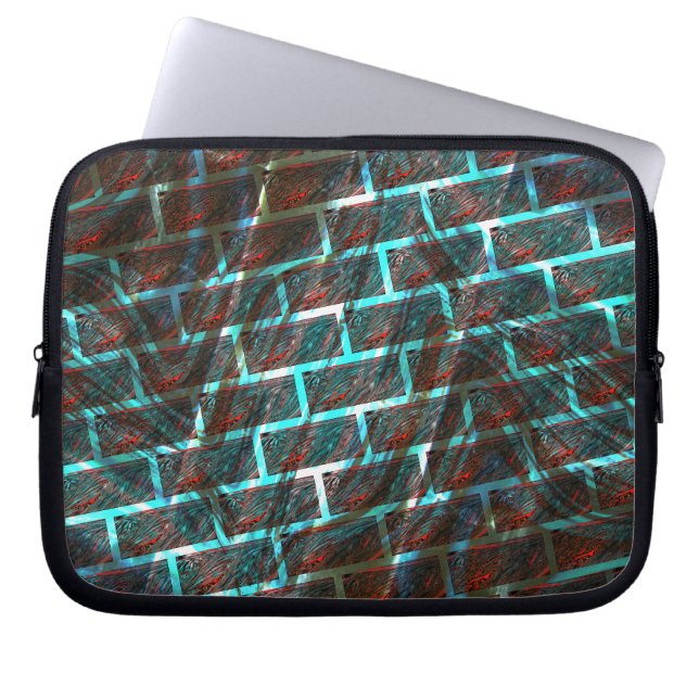 Red blue stained, scratches, grid or brick effect? laptop sleeve (Front)
