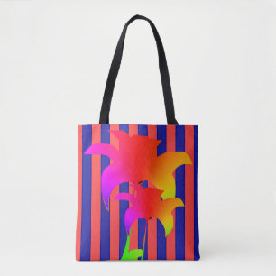 Red Blue Stripe Rainbow Floral Tote Bag