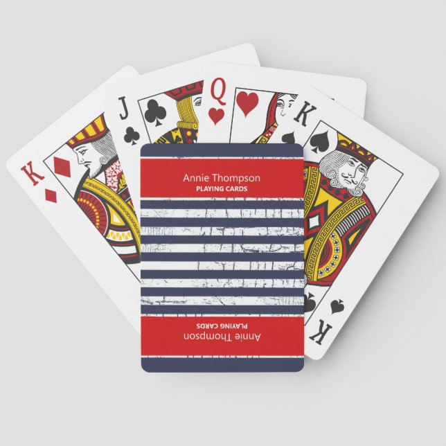 red blue STRIPED DECK-OF-CARDS WITH NAME Playing Cards (Back)
