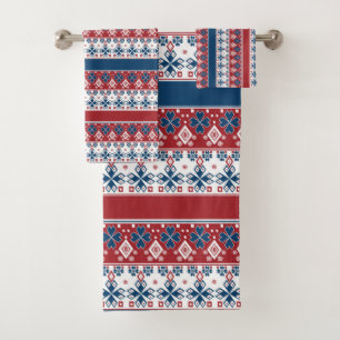 Red Blue Striped Norwegian Pattern Bath Towel Set