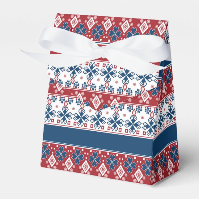 Red Blue Striped Norwegian Pattern  Favor Box (Front Side)