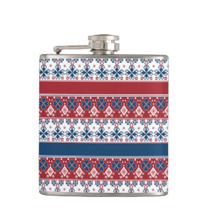 Red Blue Striped Norwegian Pattern  Hip Flask
