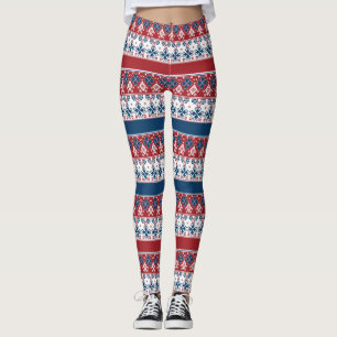 Red Blue Striped Norwegian Pattern  Leggings