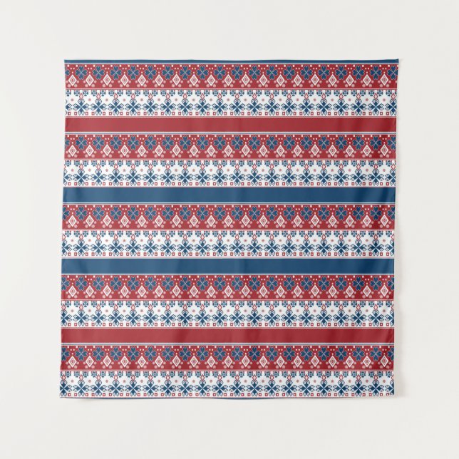 Red Blue Striped Norwegian Pattern  Tapestry (Front)