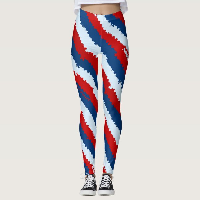 Red Blue Stripes Leggings (Front)