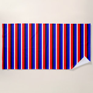 Red Blue Stripes Pattern Design Beach Towel