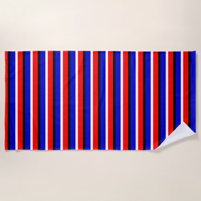 Red Blue Stripes Pattern Design Beach Towel (Front)