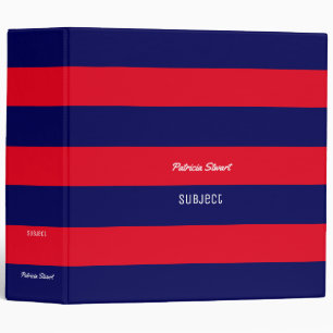 red & blue stripes with name and subject binder
