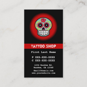 Red blue sugar skull tattoo custom business cards