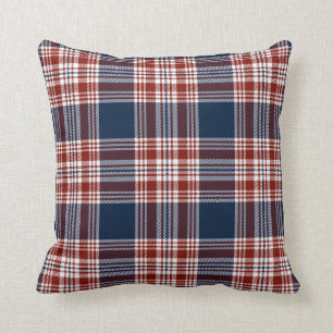 Red Blue Tartan Plaid Pattern Rustic  Throw Pillow