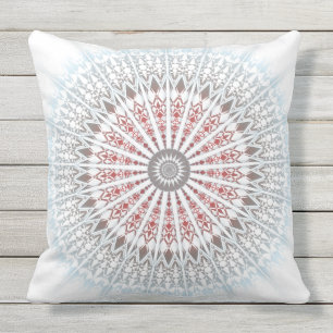 Red Blue Taupe White Mandala Geometric Modern Throw Pillow