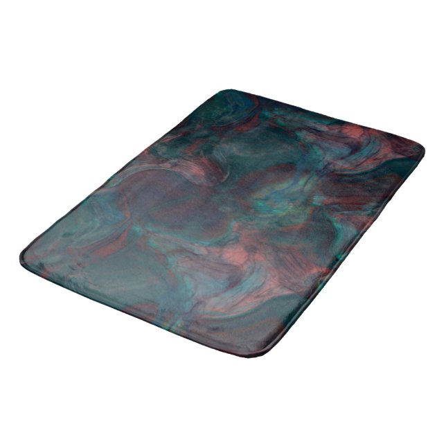 red, blue, teal and Purple Marble abstract Bath Mat (Angled)