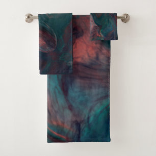 red, blue, teal and Purple Marble abstract Bath Towel Set