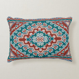 Red Blue Teal Native American Indians Navajo Accent Pillow