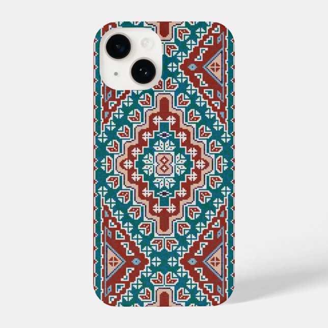 Red Blue Teal Native American Indians Navajo iPhone Case (Back)