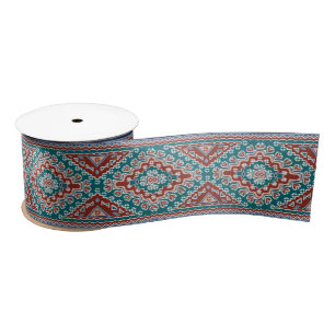 Red Blue Teal Native American Indians Navajo Satin Ribbon