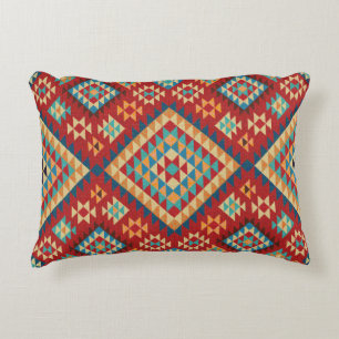 Red Blue Teal Orange Yellow Oriental Kilim Accent Pillow