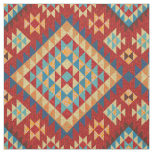 Red Blue Teal Orange Yellow Oriental Kilim Pattern Fabric