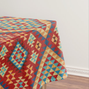 Red Blue Teal Orange Yellow Oriental Kilim Pattern Tablecloth