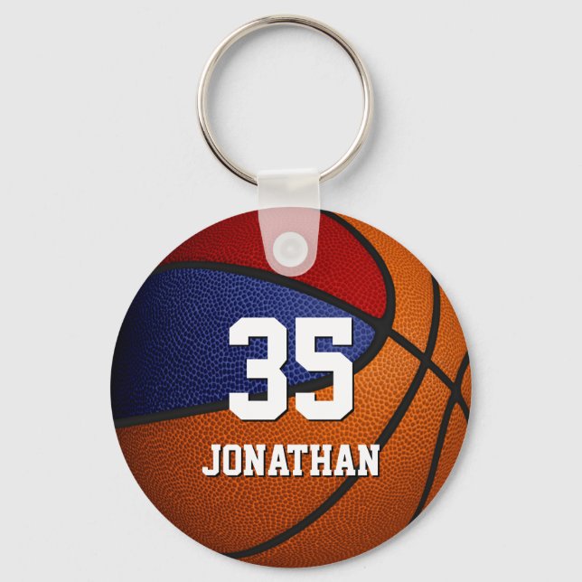 red blue team colours basketball party favours keychain (Front)