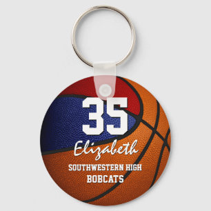 Red blue team colours girls boys basketball keychain