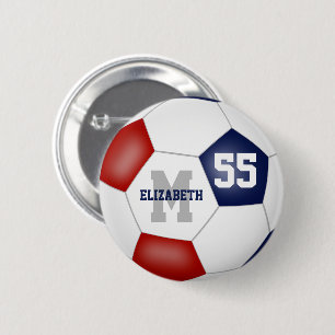 red blue team colours girls soccer personalized 2 inch round button